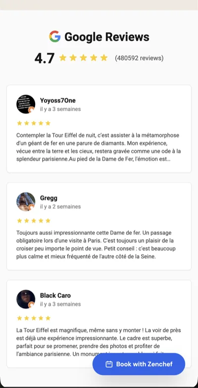 Example of Google reviews on mobile for a restaurant